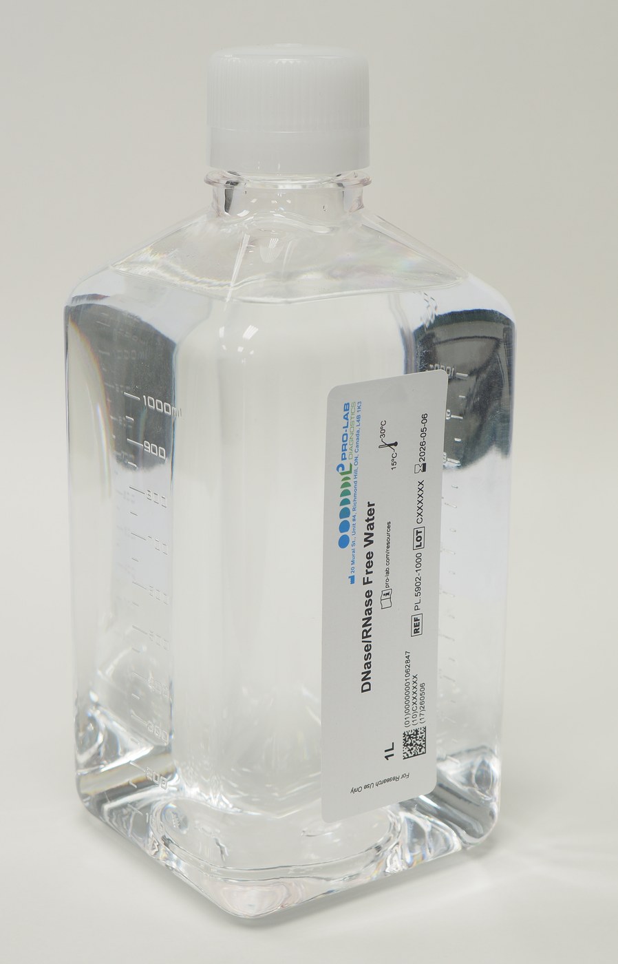 DNase/RNase Free Water 1 L bottle, alternate view — Pro-Lab Diagnostics